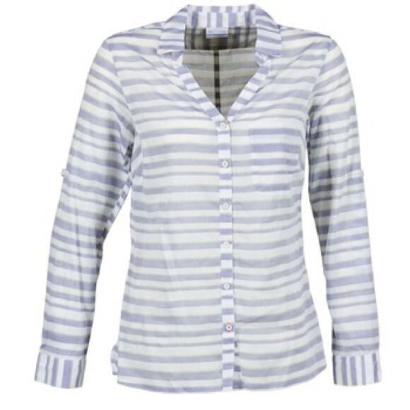 Columbia Womens Early Tide Long Sleeve Button-Up Shirt Blue Striped Cotton Blend - Picture 1 of 9